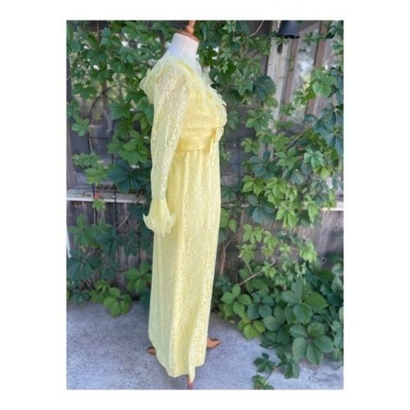 1950s Prom Dress Formal Sunny Yellow Evening Wedding Lace Bow Maxi Cupcake - Picture 9 of 16